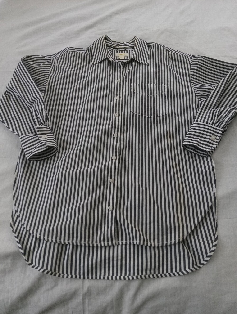 Maeve Women's White & Gray Vertical Stripe Button-Down Shirt Oversized S